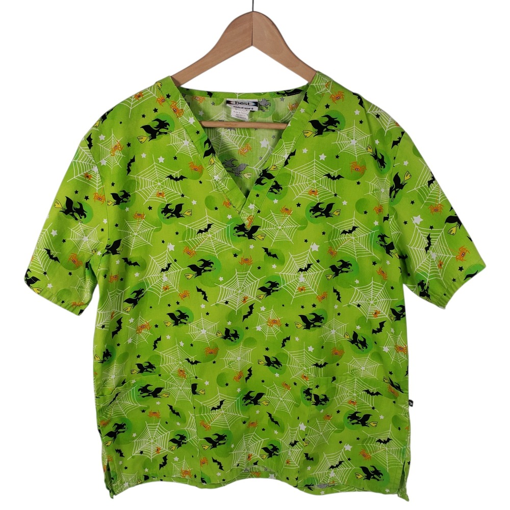 Best Medical Wear Halloween Scrub Top Witch Spider Bat Print - Large‎